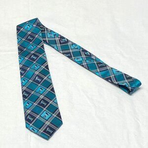 Johnson Brothers Plaid Tie Mountaineer Alpine Turquoise Navy Vintage Trek Hike
